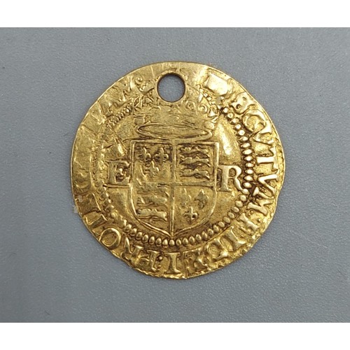 162 - An Elizabeth I Gold Half Crown, 1.3gms, 1.8cms diameter (drilled)