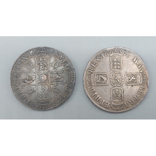 189 - A Charles II Silver Crown, second bust, dated 1668 together with a William III Silver Crown dated 16... 