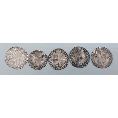 205 - An Elizabeth I Silver Sixpence together with four other similar Elizabeth I Silver Sixpence