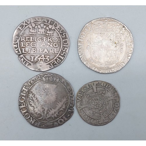 215 - A Charles I Silver Half Crown together with a James VI of Scotland Quarter Thistle Mark, a James V S... 