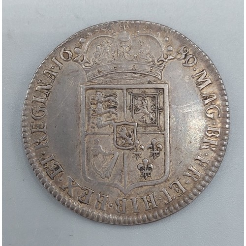 216 - A William and Mary silver Half Crown, dated 1689, First Reverse