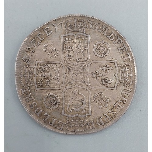 219 - A George II Silver Half Crown dated 1736, Roses and Plumes