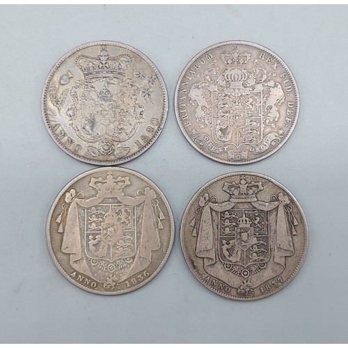 222 - A William IV Silver Half Crown dated 1836 together with another similar dated 1837 and two George IV... 