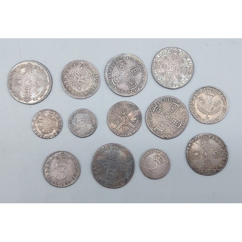 224 - A Charles II Silver Sixpence together with other early silver coinage to include Queen Anne and Will... 