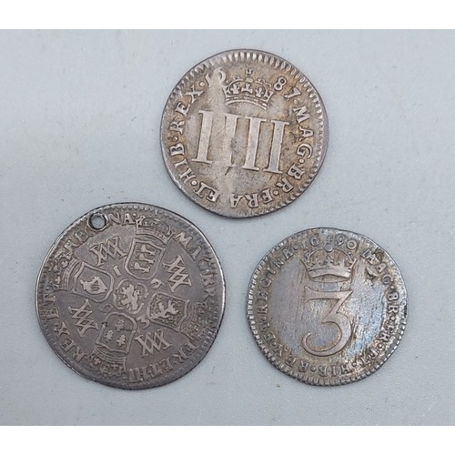 225 - A William and Mary Sixpence together with a William and Mary Threepence and a James II Fourpence