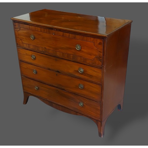 384 - A 19th Century mahogany secretaire chest, the moulded top above a fitted secretaire drawer, three fu... 