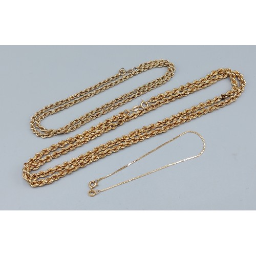 112 - Two 9ct gold chains of interwoven form together with a 9ct gold bracelet, 18.4gms