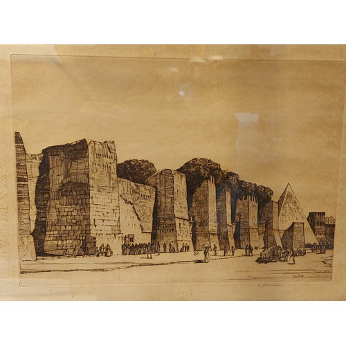 24 - Louis Conrad ROSENBERG, Egyptian scene with figures before a Pyramid, etching, signed in pencil, 21c... 