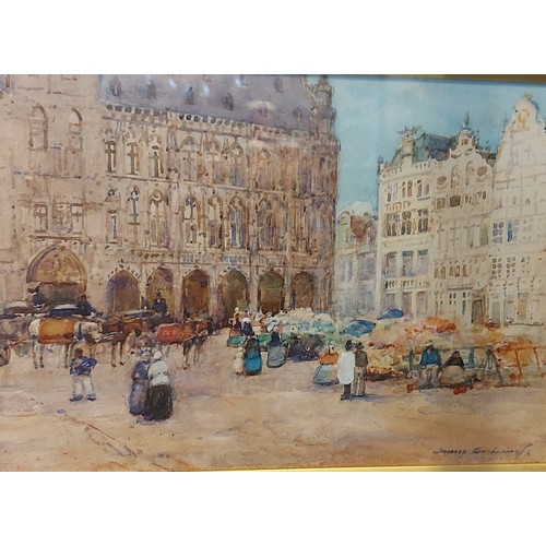 25 - James Garden LAING, European market scene with figures before buildings, watercolour, signed, 24cms ... 