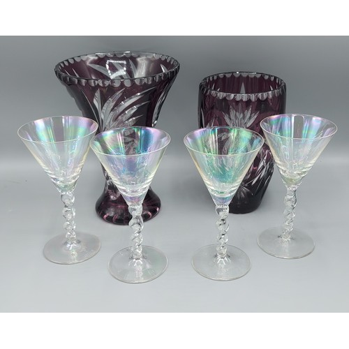 5 - A set of four Murano drinking glasses together with two cut glass vases