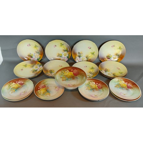 15 - A Bavarian dessert service decorated with flowers together with a similar set of 12 plates