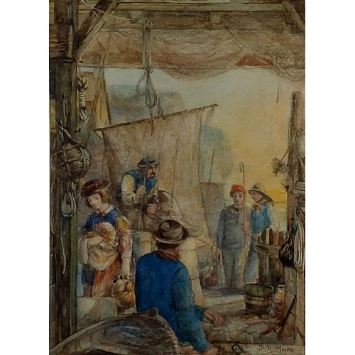 32 - Philip Richard Morris, figures on a quayside, watercolour, 33cms x 23cms together with a watercolour... 