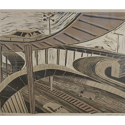 75 - Danny Levy, Flyover with Cars, signed in pencil, 4/6, dated 1985, 38cms x 48cms