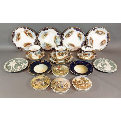 8 - A Paragon tea service together with four Pot Lids and a pair of plaques