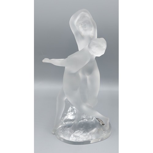 16 - A Lalique Deux Danseuses frosted glass figure, label to base, 26cms tall