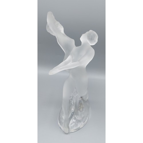 16 - A Lalique Deux Danseuses frosted glass figure, label to base, 26cms tall