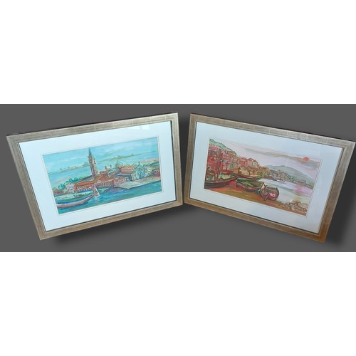 90 - Lucinda Mackay, view of Venice, watercolour, 29cms by 48cms together with another watercolour by Luc... 