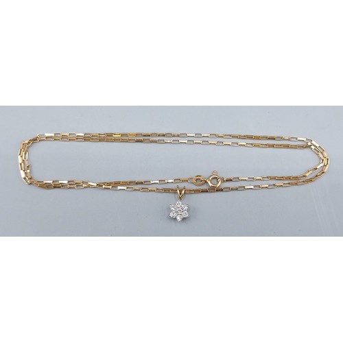 194 - A 9ct gold Diamond cluster pendant with 9ct gold chain, 4.4gms, 50cms long