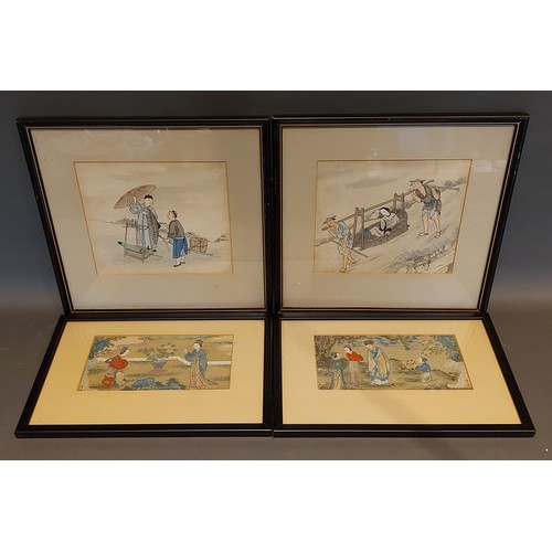 101 - A Pair of Chinese watercolours depicting figures, signed with character marks,  10cms by 20cms toget... 