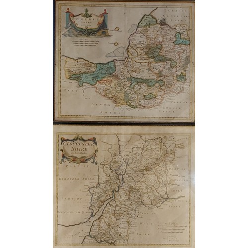 118 - A coloured map of Gloucestershire by Robert Morden, 39cms x 46cms together with another map of Somer... 