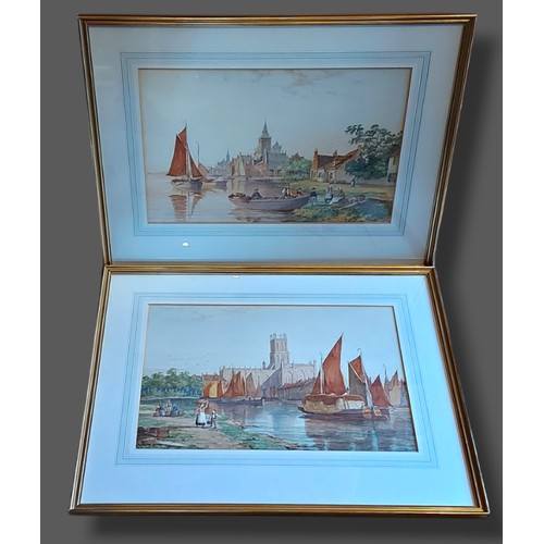 124 - Vincent Gormer, Continental river scenes, a pair of watercolours, 34cms x 52cms