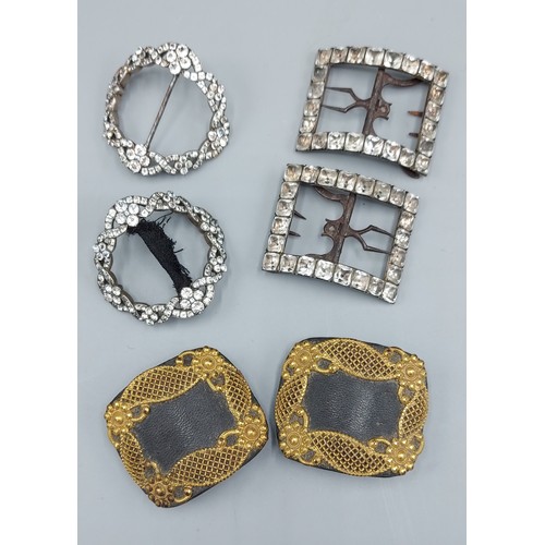 275 - A pair of Regency paste set buckles together with a similar pair of paste set buckles and another pa... 