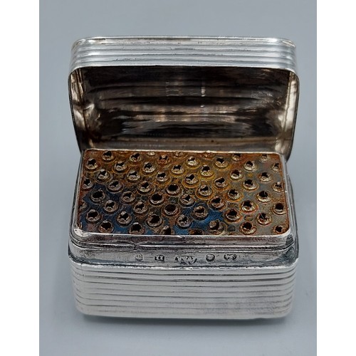 276 - A Regency silver nutmeg grater of rectangular ribbed form, Birmingham 1811, maker Joseph Wilmore