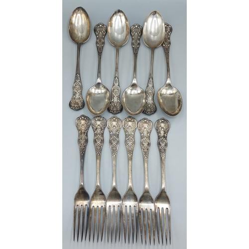 279 - A set of six Victorian silver table forks together with a set of six matching table spoons, Sheffiel... 