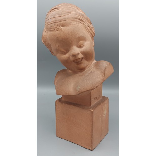 137 - R Pollin, terracotta bust of a boy, impressed mark, 28cms tall