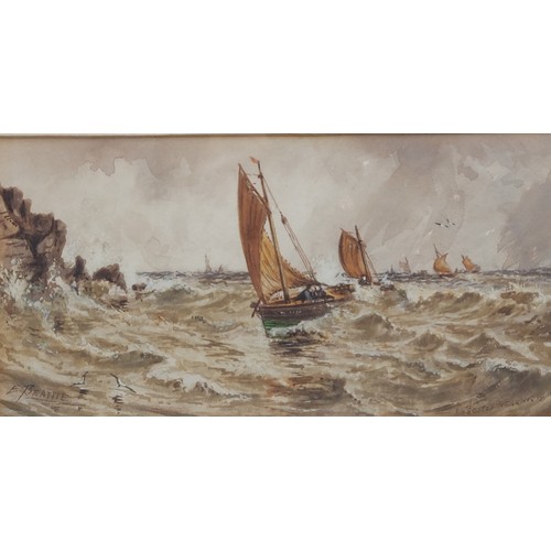 46 - Edwin Robert Beattie, Scotch Herring Boats, watercolour, signed, 13cms x 26cms