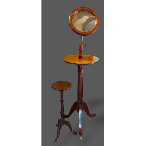 225 - A Victorian mahogany shaving stand with an adjustable circular mirror with turned centre column rais... 