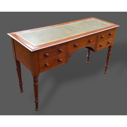 235 - A 19th Century mahogany writing table, the tooled leather inset top above five drawers with knob han... 