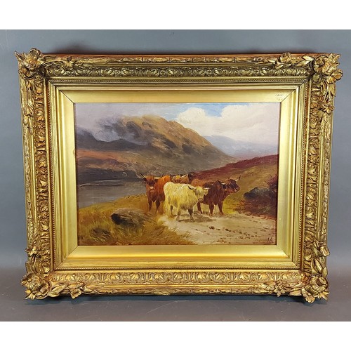 58 - W. Donald, highland scene with cattle, oil on canvas, signed, 24cms x 34cms