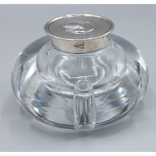 117 - A glass and London silver mounted inkwell