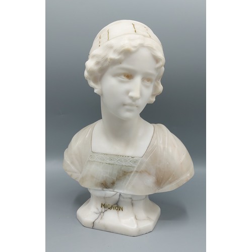 176 - Prof. Guiseppe Bessi, a marble and alabaster bust of Mignon, 27cms tall