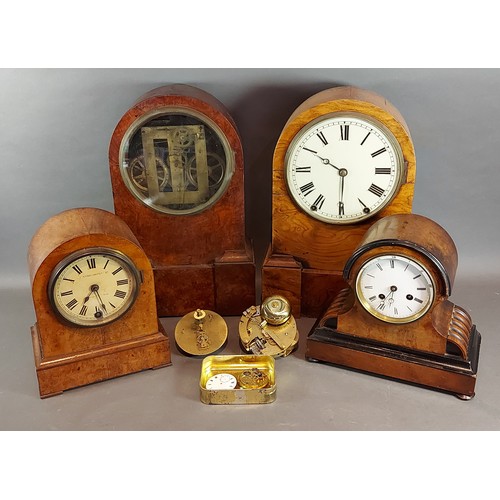 212 - A Victorian walnut cased mantel clock, the movement stamped Japy Freres together with three other ma... 
