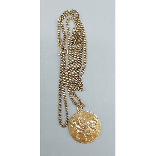 76 - A 9ct gold pendant, signs of the Zodiac together with a 9ct gold linked chain, 11.2gms
