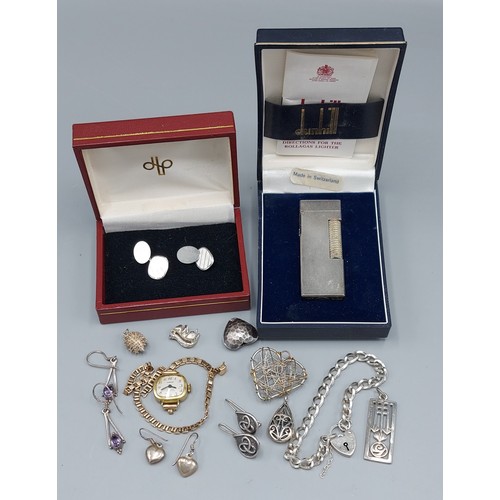 79 - A ladies wristwatch with 9ct gold strap, 4.5gms strap only together with a small collection of silve... 