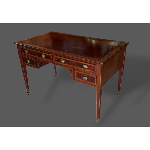 235 - A 19th Century mahogany and satinwood crossbanded writing table, the tooled leather inset top above ... 