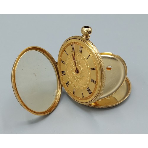 82 - An 18ct gold pocket watch by John Walker with engraved case, 37.8gms total weight, 3.7cms diameter