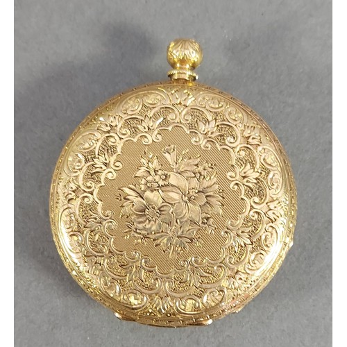 82 - An 18ct gold pocket watch by John Walker with engraved case, 37.8gms total weight, 3.7cms diameter