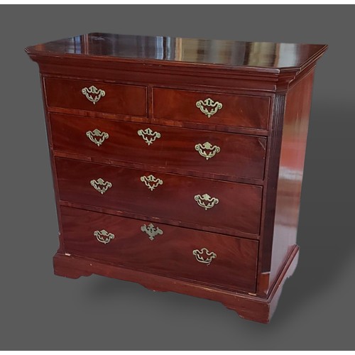 245 - A 19th Century mahogany chest, the moulded top above two short and three long drawers with brass han... 