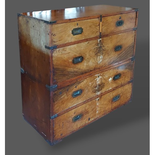 249 - A Regency two part Military chest of two short amd three long drawers with sunken brass handles and ... 