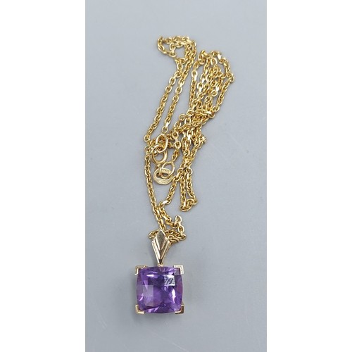 93 - A 9ct gold pendant set Amethyst with 9ct gold linked chain, 5.4gms