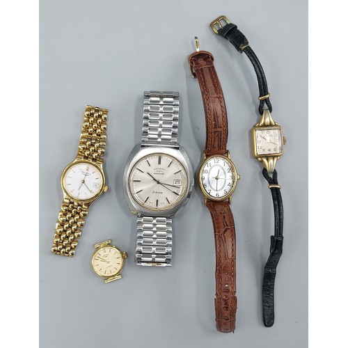108 - A Rotary automatic wristwatch together with a gold plated ladies wristwatch by Longines and three ot... 
