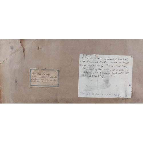 194 - An 18th Century silk and hair embroidery, view of a chhurch by Hannah Holt, 19.5cms x 26.5cms