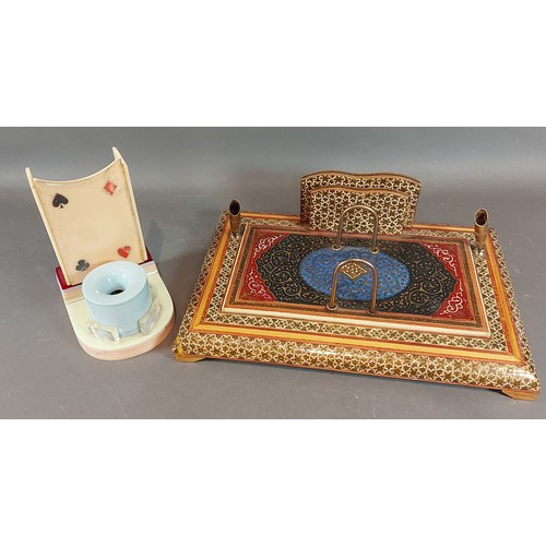 199 - A Persian stationary stand together with an Art Deco bakelite inkwell