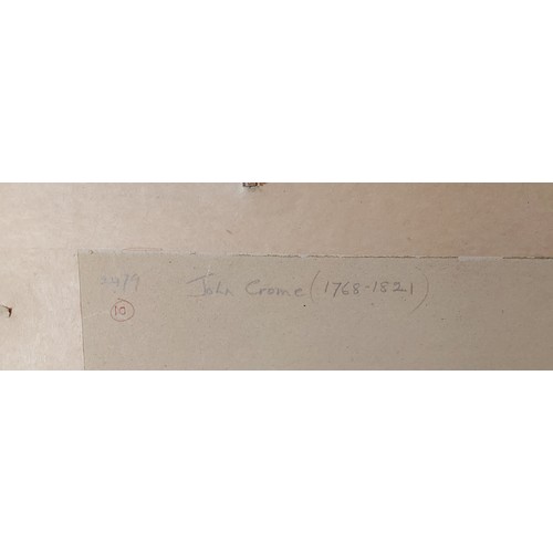 41 - Attributed to John Crome, landscape with figures by a lake, watercolour and pencil, 22cms x 34cms