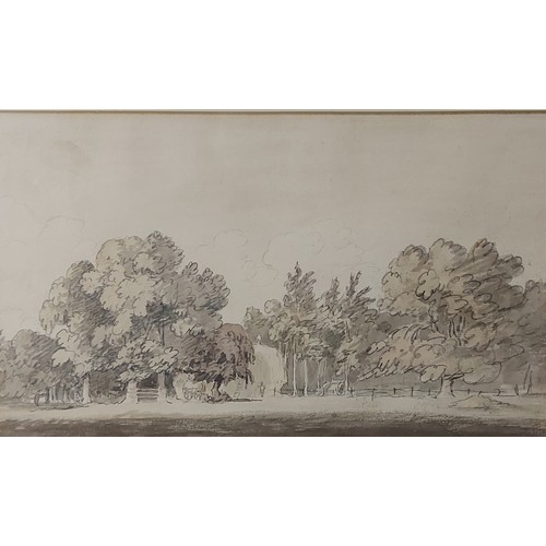 42 - Attributed to Anthony Devis, landscape with figures on a track, watercolour, 21cm x 30cms, together ... 