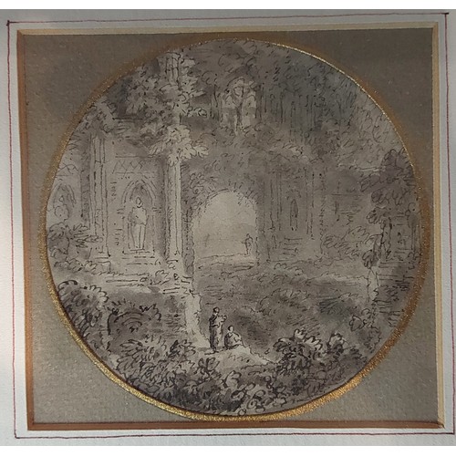 42 - Attributed to Anthony Devis, landscape with figures on a track, watercolour, 21cm x 30cms, together ... 